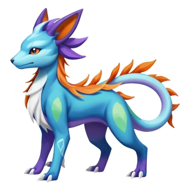 Suicune-Aurorus-Salandit-Glaceon-Meganium-fusion (full body) sticker