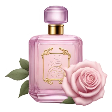 Aesthetic composition of soft pink roses with a vintage-style purple perfume bottle.
 sticker