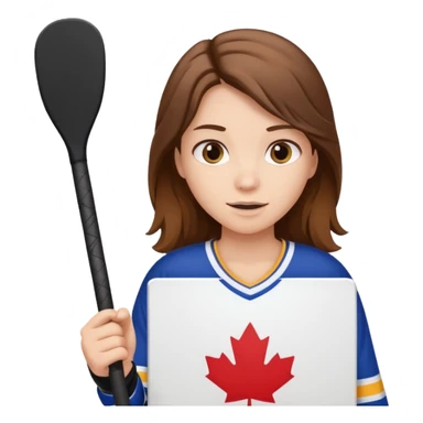 Girl hockey fan with brown long hair holding a large blank sign sticker