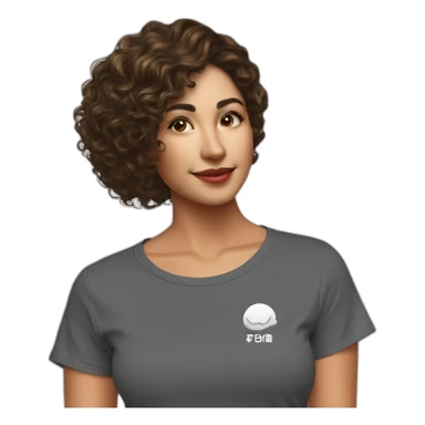 mujer cabello medio liso con ondas camiseta con logo 4tech sticker