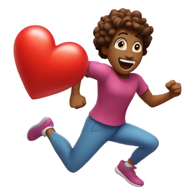 Design an emoji of a person running with a big heart beating strong. Capture the joy of cardio exercise sticker