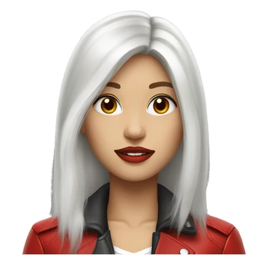 girl with long white hair with red eyes with red lipstick in a red leather jacket sticker
