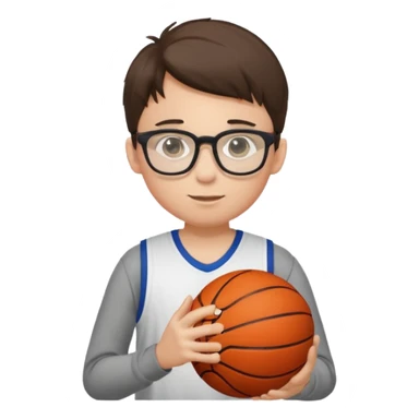 a boy with a glasees with a basketball ball on the hand sticker