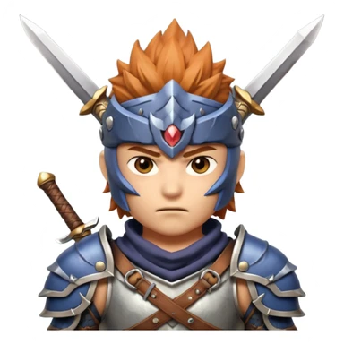 fantastic monster hunter warrior portrait, head and shoulders only, metal shoulder armor, sword strap visible, battle-worn look, intense expression, 3D cartoon, mobile game icon style, clean background, no text, no watermark
 sticker