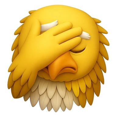 Make the yellow eagle facing forward do a facepalm gesture in the style of emoji. Remove the background. sticker