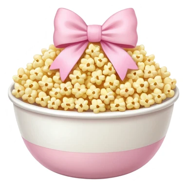 popcorn soft texture in white bowl with pink pastel bow not on top sticker