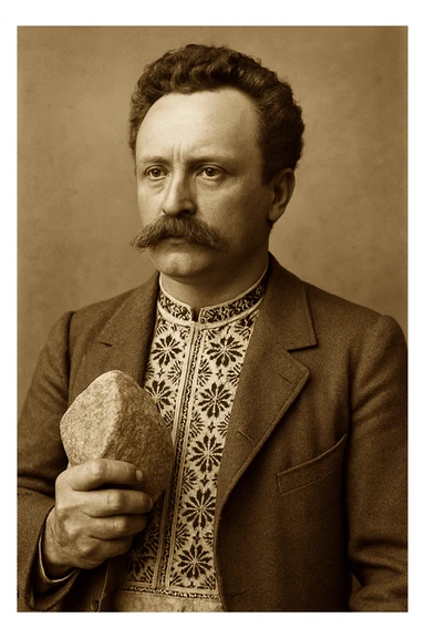 holds a granite stone in his hand sticker