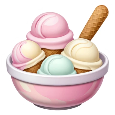 White, brown, and pink ice cream scoops in a bowl sticker