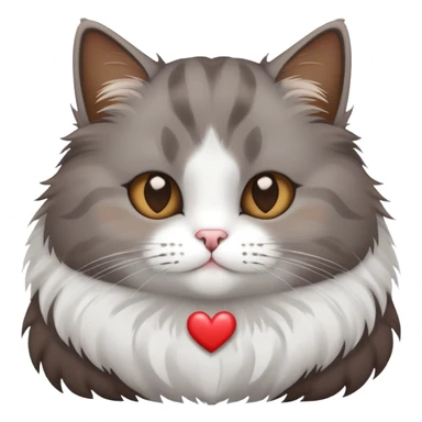 Grey Brown cat with a white heart sticker