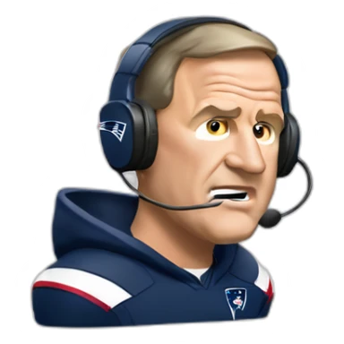 bill belichick, new england patriots, front facing with headset andmicrophone sticker