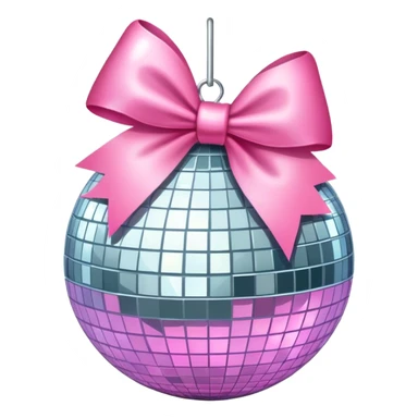 mirrorball with pink bow laying on top of it sticker