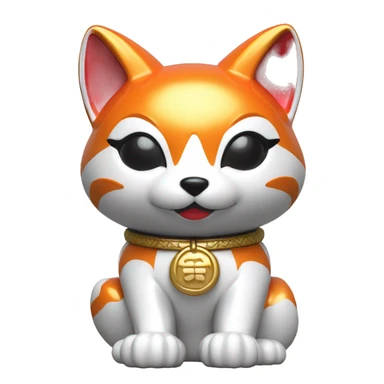 fully chrome fox statue in the form of maneki neko sticker