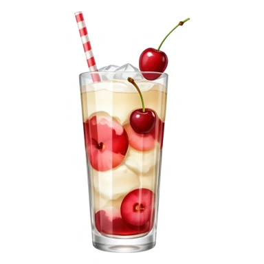 Japanese Cream soda clear glass with ice and vanila + cherry on top sticker