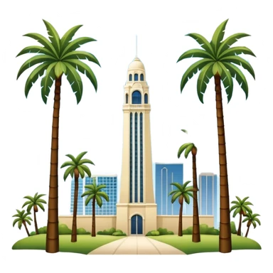California Tower landscape in San Diego with palm trees, simple, inspired by reference photo, landscape version 4, white background sticker