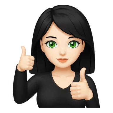 Sexy lady with black hair and green eyes thumbs up black  sticker