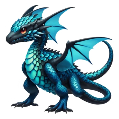 Multicolored dark shiny bioluminescent glowing black and cyan and blue gloomy spooky scales-covered pretty cool elegant realistic abyssal exotic Fakémon-Pokémon-Digimon-Trico, full body sticker