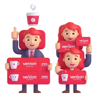 Verizon staff with happy faces and perk icons, like tickets and coffee sticker