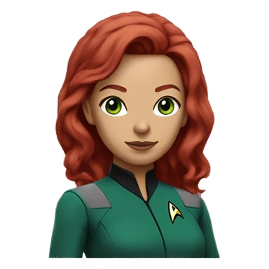 Star Trek woman red hair green eye burgundy suit sticker