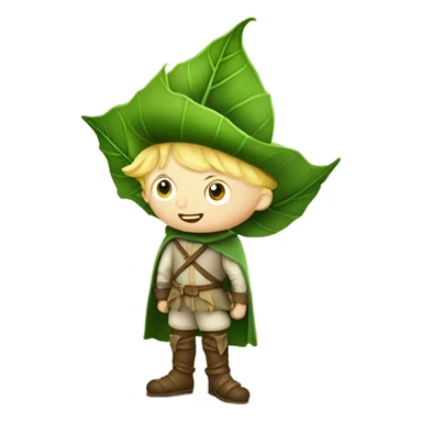 whimsical fairytale medieval pale boy who is tiny and wearing a giant leaf hat and big boots sticker
