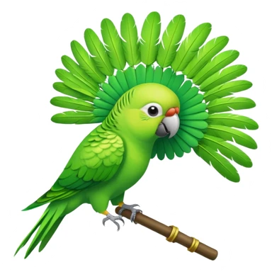 Green parakeet hitting a fan sticker
