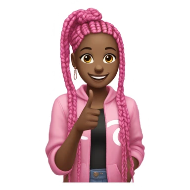 black girl with black and pink box braids holding up a peace sign sticker