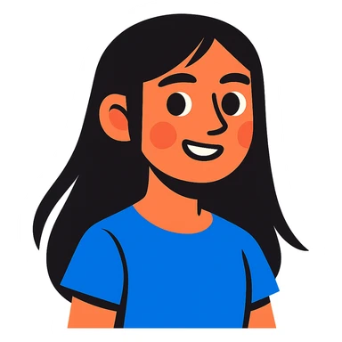 vibrant toon style teenager girl with black long hair and blue shirt sticker
