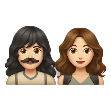 Guy with mustache and brown hair and girl with brown hair and curtain bangs kissing  sticker