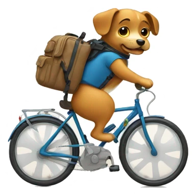 A dog is riding a bicycle and wearing a backpack. sticker