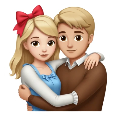 Brown hair white girl hugging blonde man with bows sticker