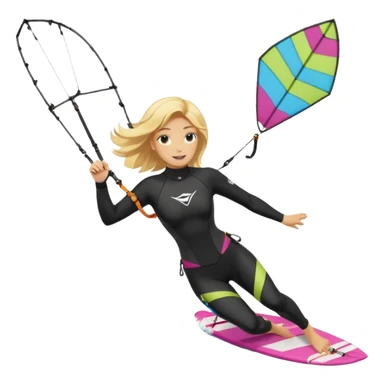 Kitesurfing blond ladie showing kite and board sticker