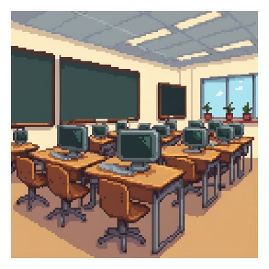 modern classroom with computers sticker