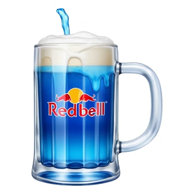 Large clear glass mug similar to beer stein with bright blue liquid inside. Put redbull drink logo on  mug. Add ridges to mug  sticker
