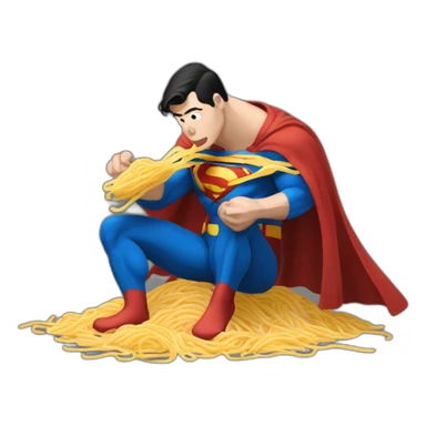 superman eating noodles，squatted on the ground sticker
