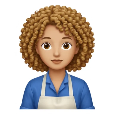 person with curly hair in blue apron sticker