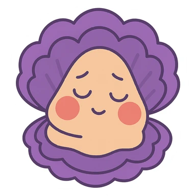 Cute oyster with a shy expression, very red cheeks, looking down, in pastel toon style, transparent background. sticker