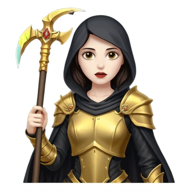 feminine grim reaper in a gold with scythe sticker