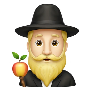 Yellow rabbi apple emoji with hat and wavy side hair and longue phallic nose sticker