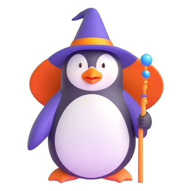 penguin wizard with a blue wizard hat and wand sticker