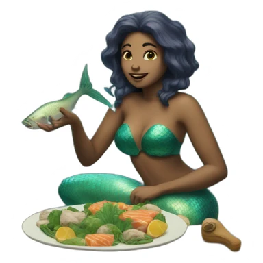 A mermaid eating fish sticker