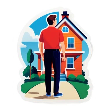 A man looks at two opposite houses with nice front yards sticker