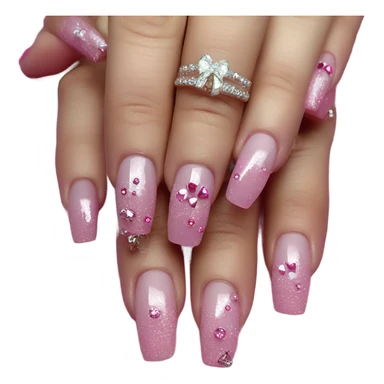 pink hype realistic acrylic nails with pink bows and diamonds sticker