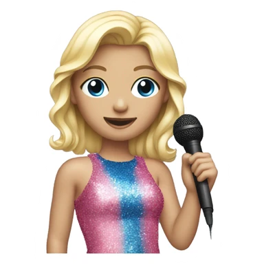 blonde girl with microphone and blue and pink sequin bodysuit sticker