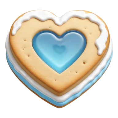 Realistic shortbread cookie in the shape of a heart with light blue jelly middle filling and sprinkled powder sugar on top. sticker