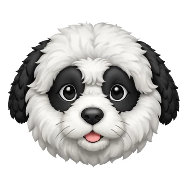 black and white cockapoo - give him a white chest, black ears, black top of the head, black fur covering his eyes, but then a white snout and a white patch of fur on his forehead  sticker