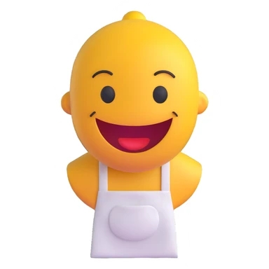 3D smiley emoji, circular shape, wearing a seller apron, with a funny and kind facial expression, transparent background sticker