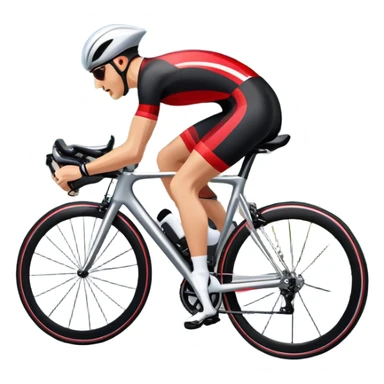 An icon featuring a sleek racing bicycle with aerodynamic wheels on a winding road. The background showcases a scenic mountain landscape, a bright blue sky, and a cheering crowd near the track. Transparent background emphasizes the speed, endurance, and thrill of cycling. sticker