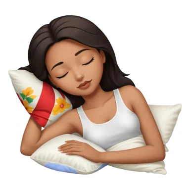 beauty african american woman, shoulder length dark hair,  sleeping laying on her side with a white silk pillow, she is wearing a white tank top sticker