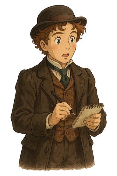 victorian journalist with a notebook and pen sticker