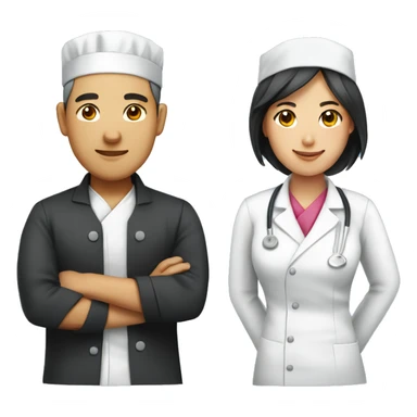 Asian Couple: male chef and female nurse sticker