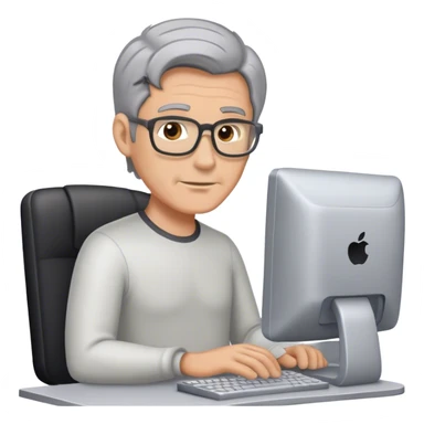 White guy with black and gray  hair using a computer  sticker